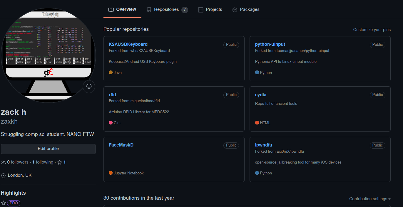 Screenshot of overview of my github projects